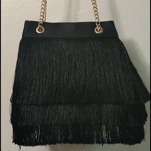 Black Flapper Fringe Evening Purse